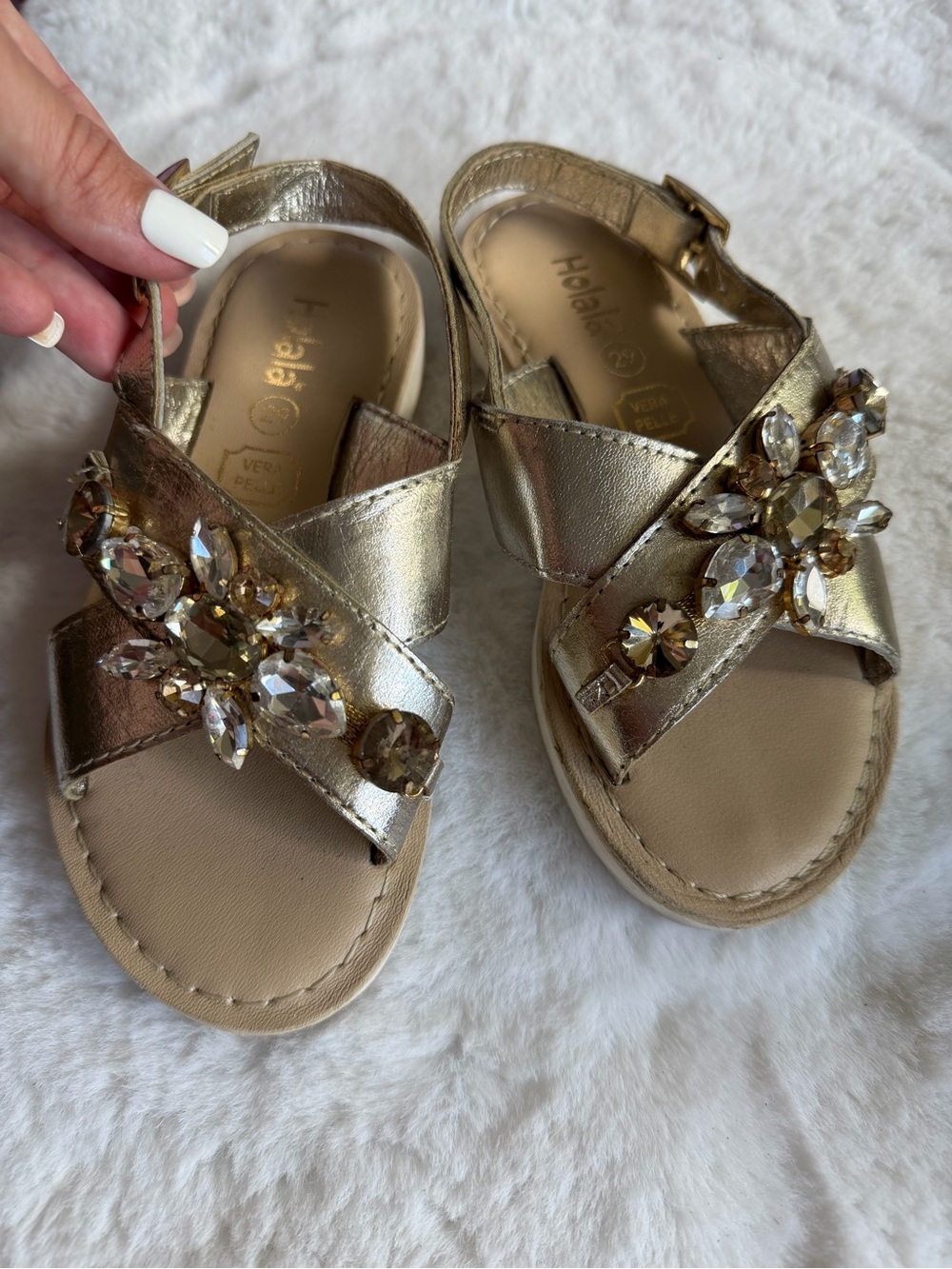 Girls' Metallic Gold Jewel-Embellished Sandals EU 29 = US 11